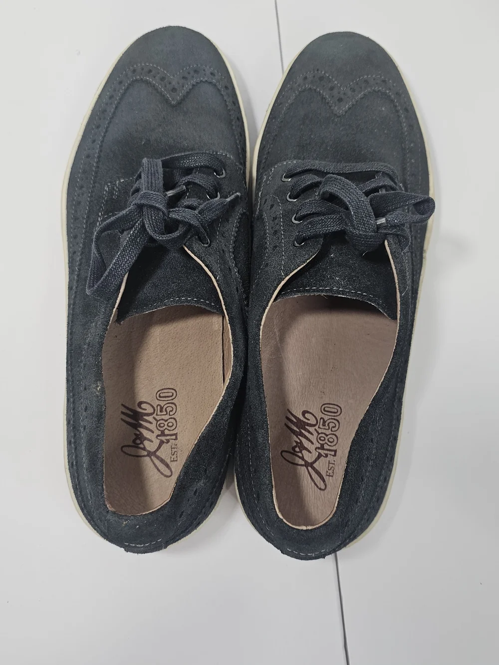 Men's Blue Suede Wingtip Derby Shoes - Casual Lace-Up Sz 10 Academy Preppy